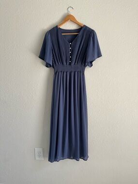 Women’s Navy Midi Dress with Pleated Bodice